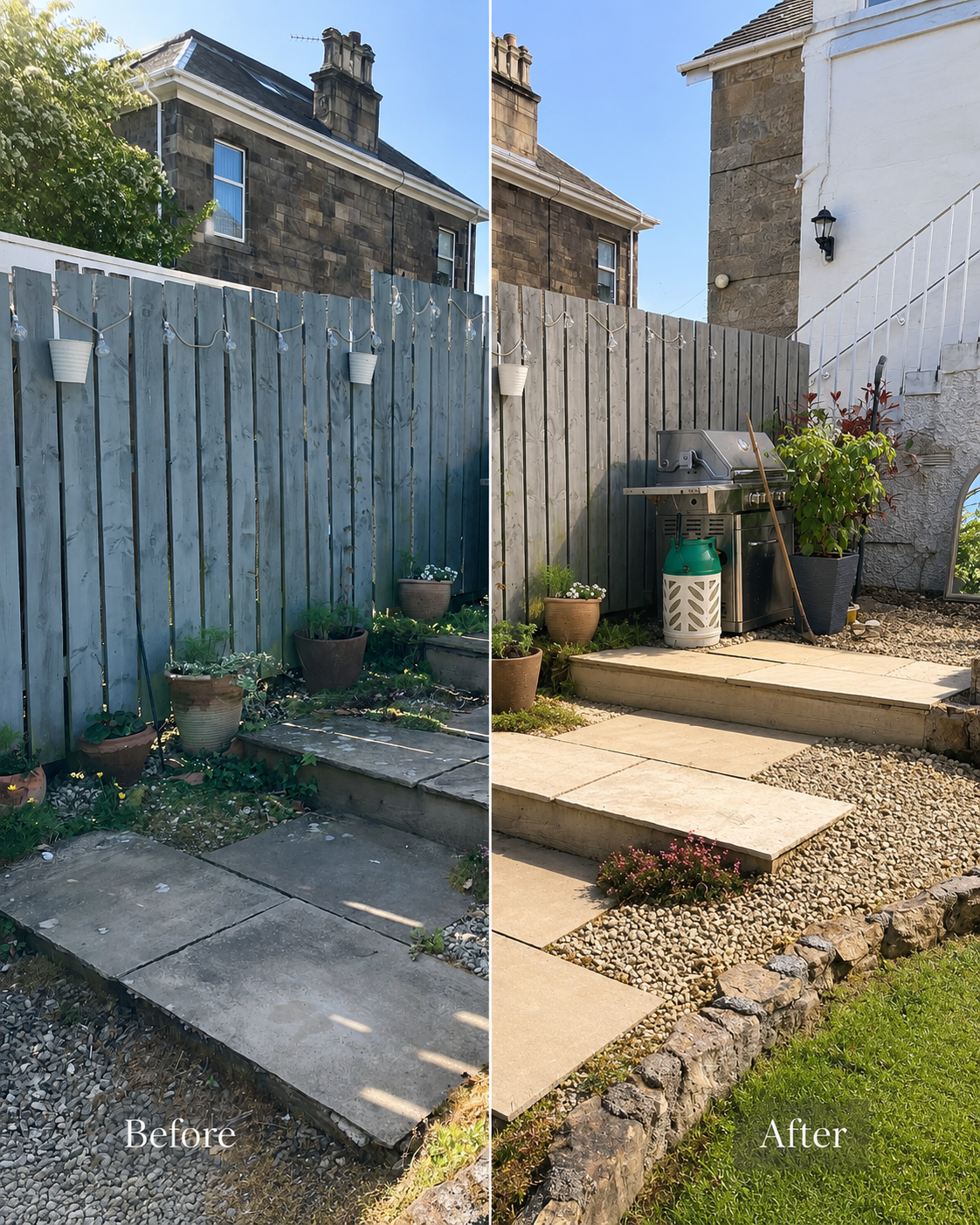 Back garden before and after a reset